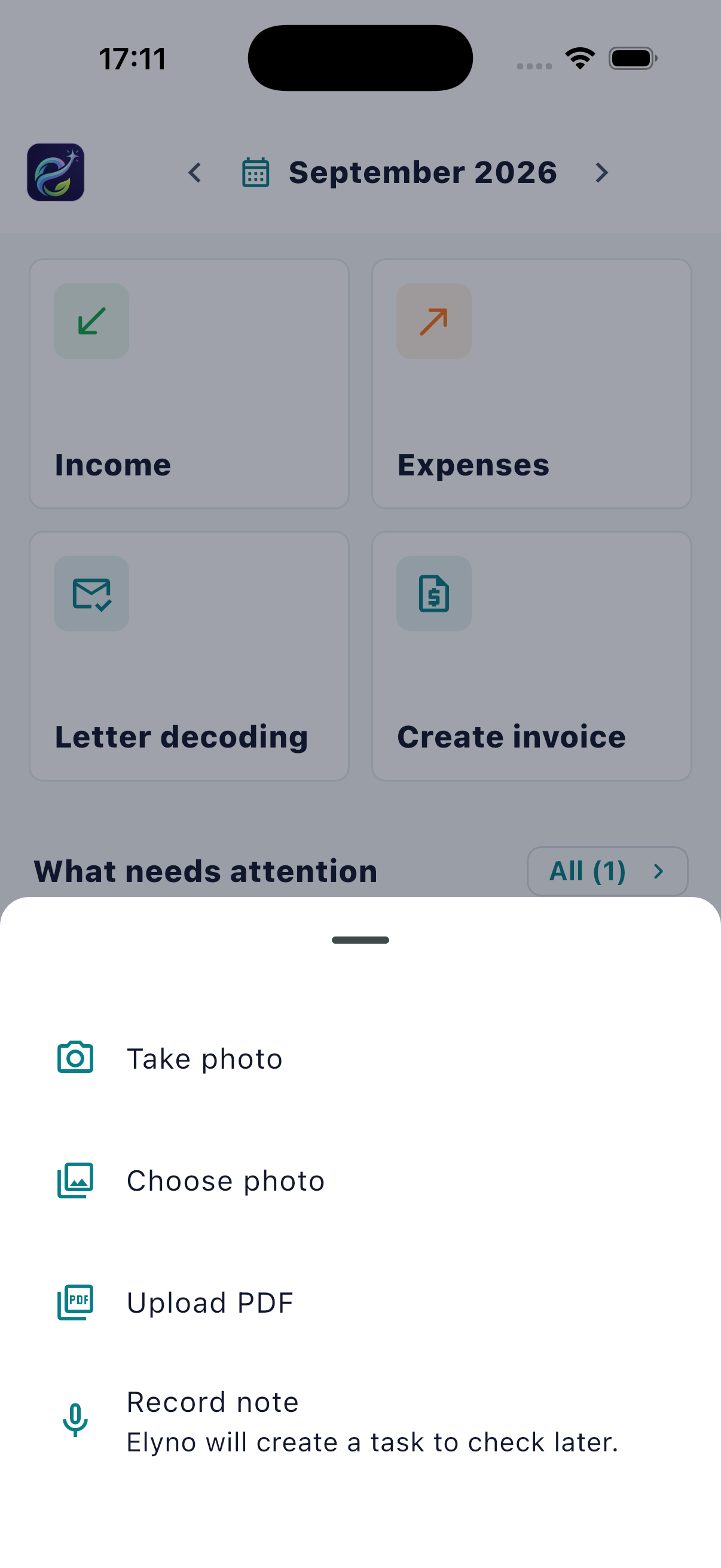 Add an income, expense or letter