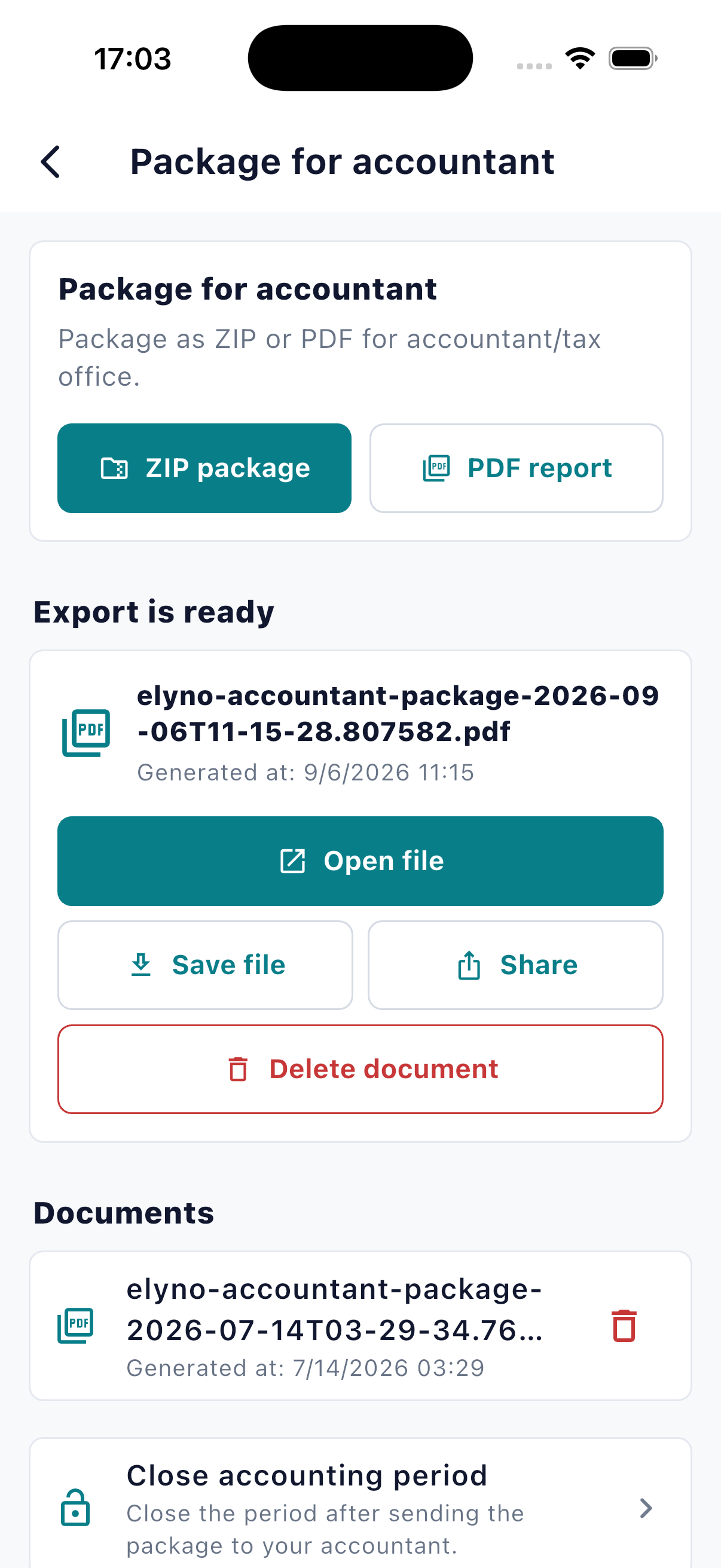 Create invoices and accountant packages