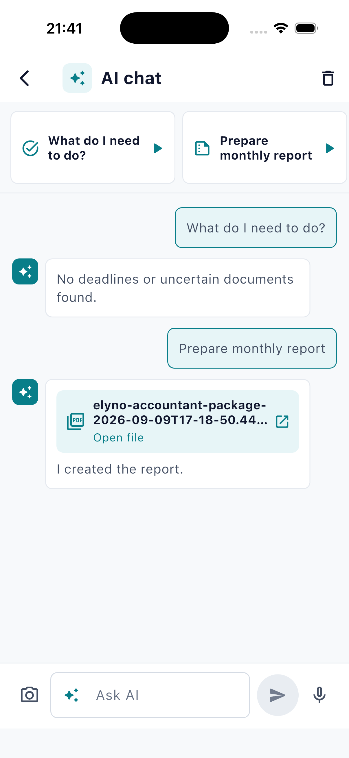 Ask questions about your documents or the app